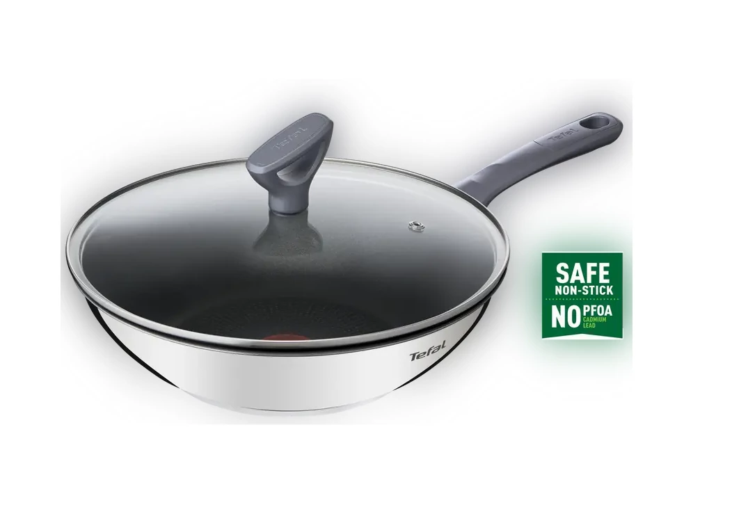 Tefal Wok serpenyő fedővel 28 cm rozsdamentes + tapadásmentes bevonat Daily Cook G7309955