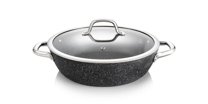 Tescoma Mélyserpenyő fedővel 28 cm rozsdamentes acél PRESIDENT Stone 780356.00