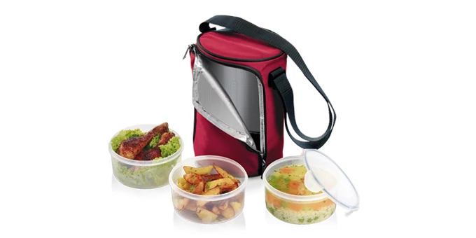 Tescoma Ételhordó 3 ételtároló dobozzal 1,5 l bordeaux műanyag FRESHBOX 892211.00